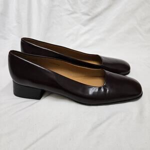 Ralph Lauren Womens Vtg Y2K Cordovan Burgundy Leather Square-Toe Block Heel 8.5B